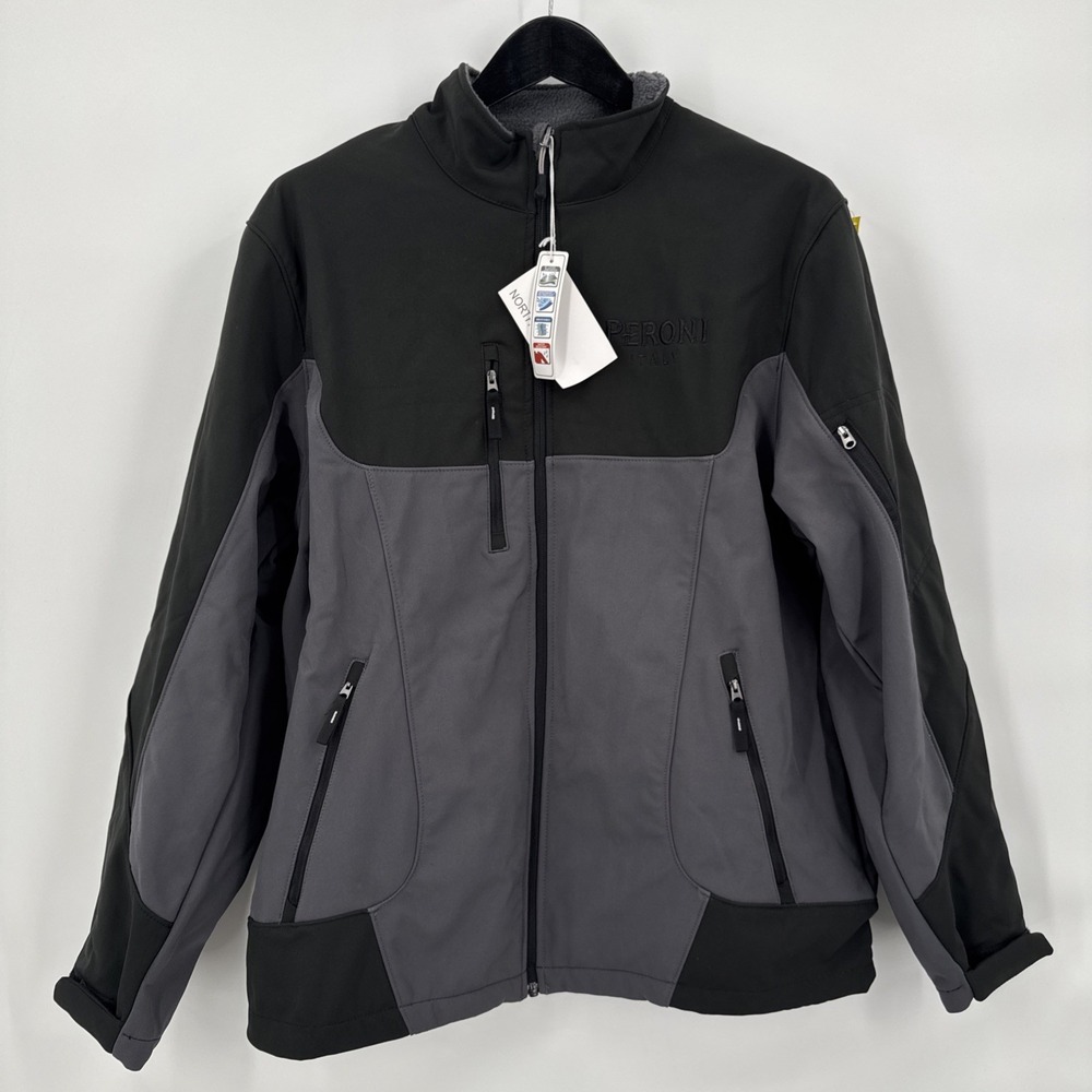 North End Men's 3 Layer Jacket Black Size L Peroni Italy Logo Water Resistant
